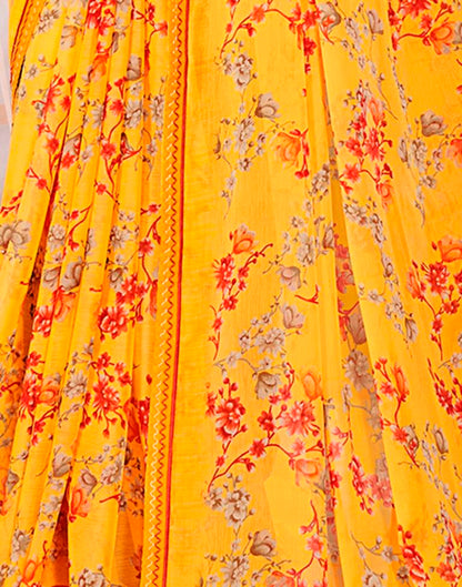 Yellow Chiffon Printed Saree