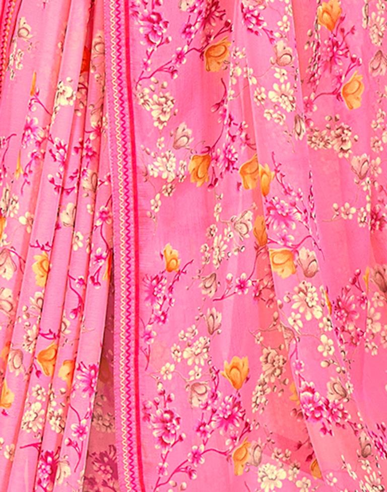Pink Chiffon Printed Saree