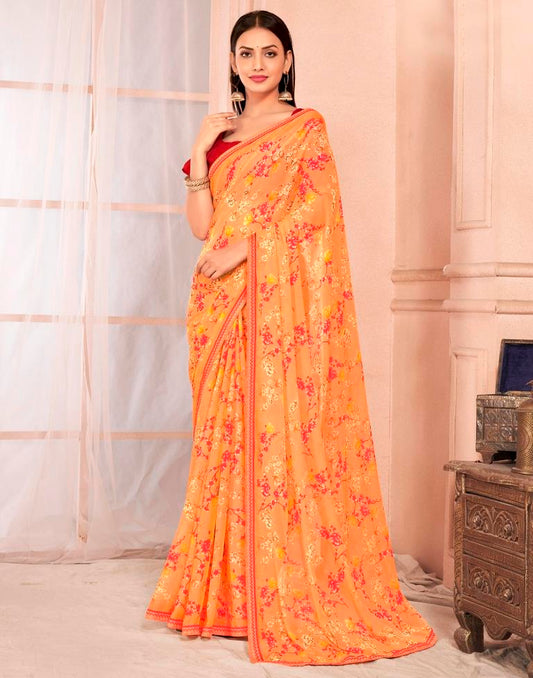 Light Orange Chiffon Printed Saree