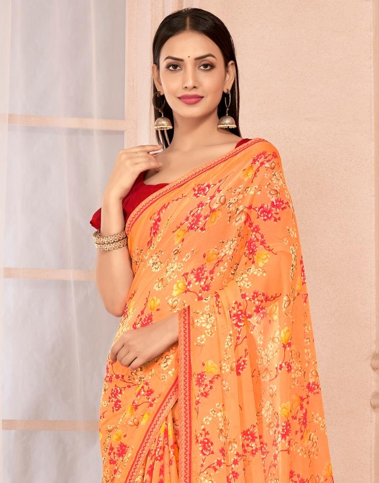 Light Orange Chiffon Printed Saree