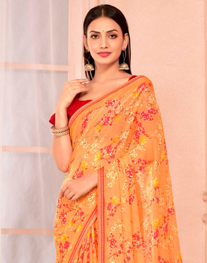 Light Orange Chiffon Printed Saree