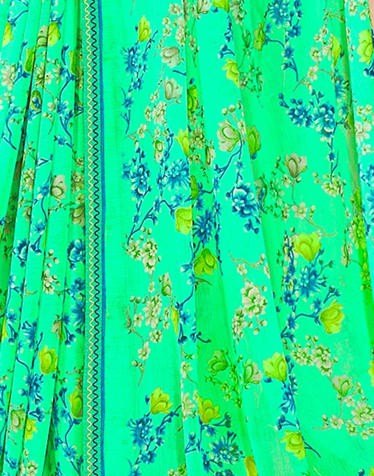 Seafoam Green Chiffon Printed Saree
