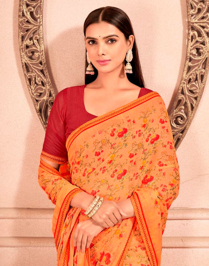 Orange Chiffon Printed Saree