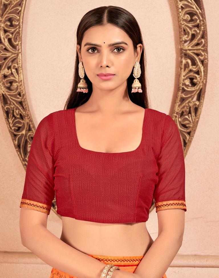 Orange Chiffon Printed Saree