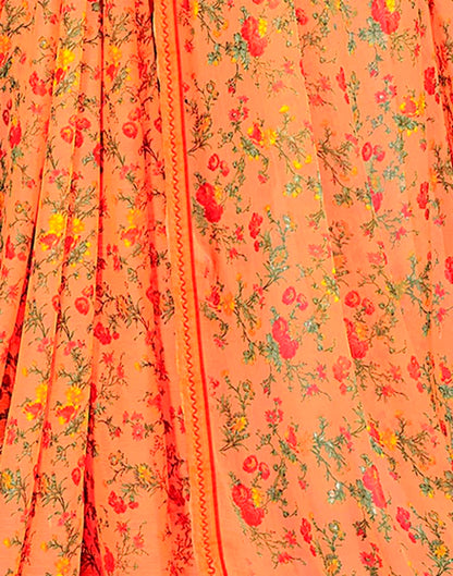 Orange Chiffon Printed Saree