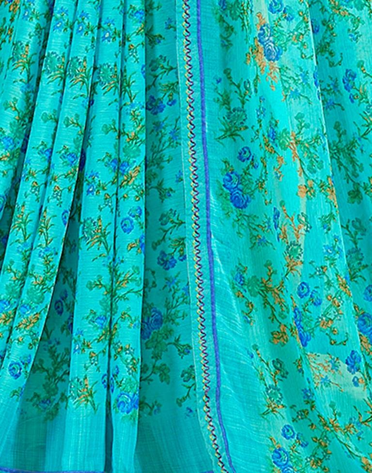 Blue Chiffon Printed Saree