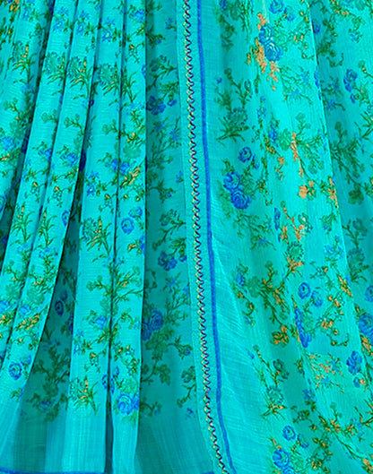 Blue Chiffon Printed Saree
