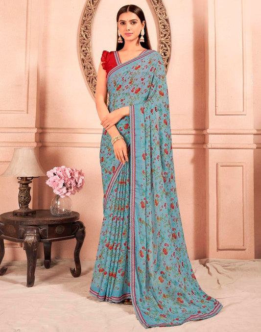 Grey Chiffon Printed Saree