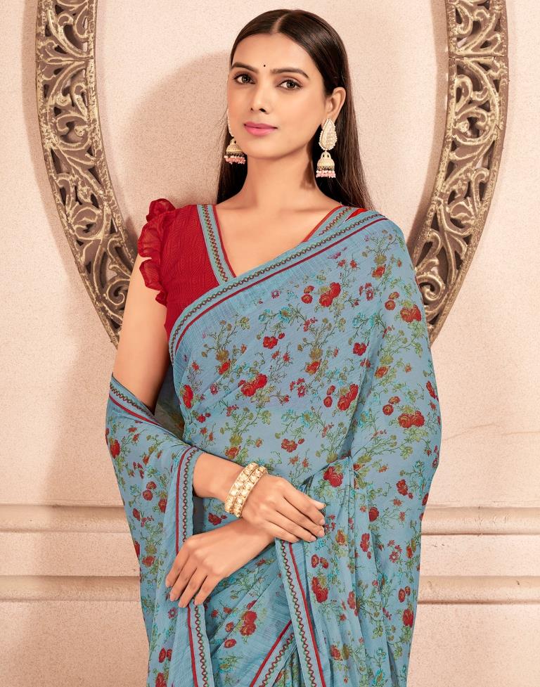 Grey Chiffon Printed Saree
