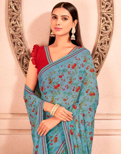 Grey Chiffon Printed Saree