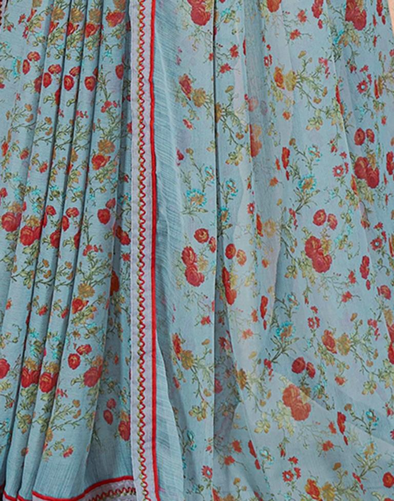 Grey Chiffon Printed Saree