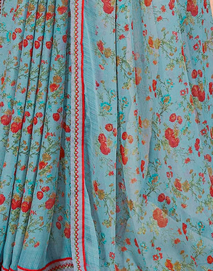 Grey Chiffon Printed Saree