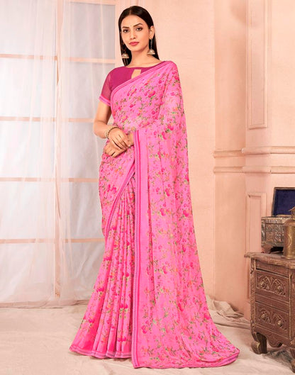 Pink Chiffon Printed Saree