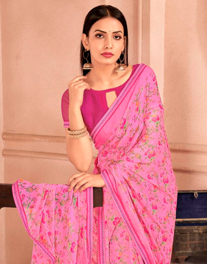 Pink Chiffon Printed Saree