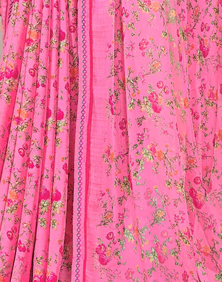 Pink Chiffon Printed Saree