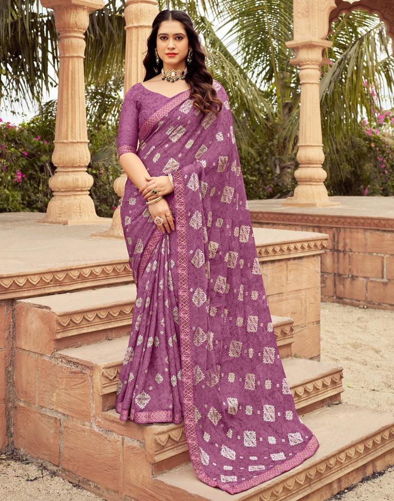 Magenta Chiffon Printed Saree