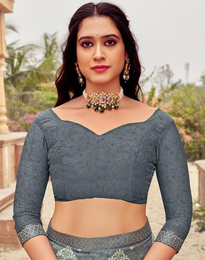 Grey Chiffon Printed Saree