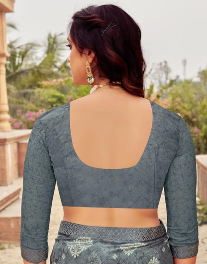 Grey Chiffon Printed Saree