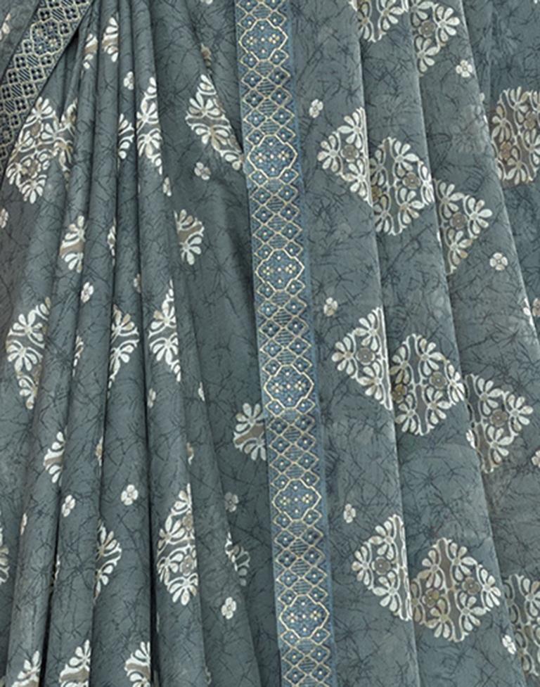 Grey Chiffon Printed Saree