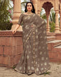 Brown Chiffon Printed Saree
