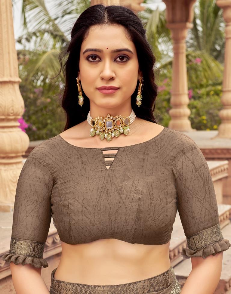 Brown Chiffon Printed Saree