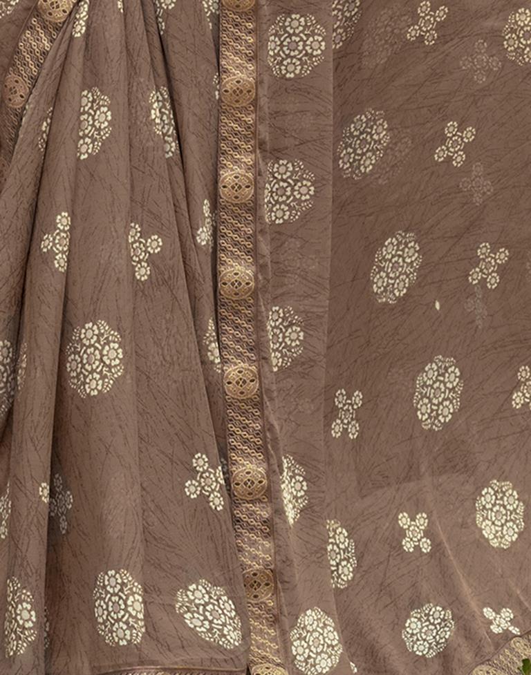 Brown Chiffon Printed Saree