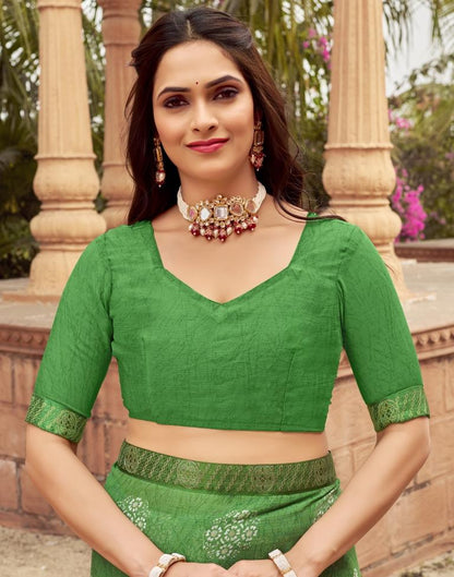 Green Chiffon Printed Saree