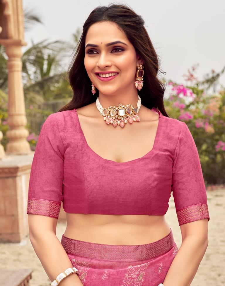 Pink Chiffon Printed Saree