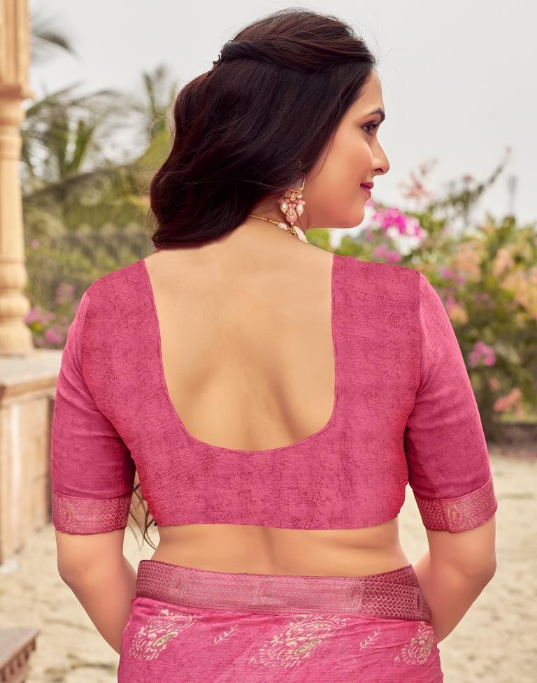 Pink Chiffon Printed Saree