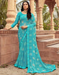 Blue Chiffon Printed Saree