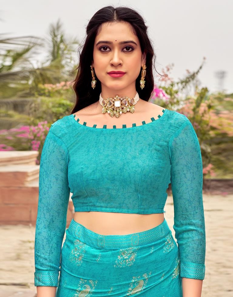 Blue Chiffon Printed Saree