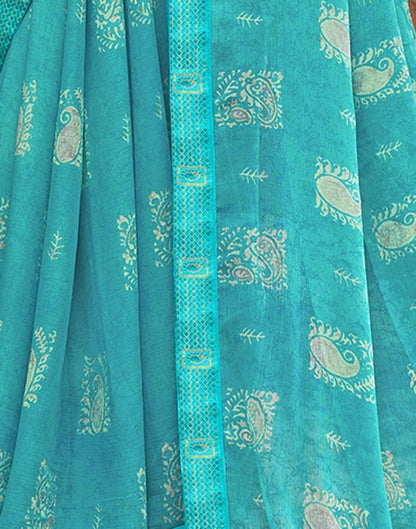 Blue Chiffon Printed Saree