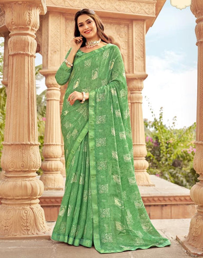 Green Chiffon Printed Saree