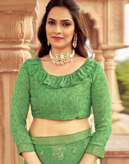 Green Chiffon Printed Saree