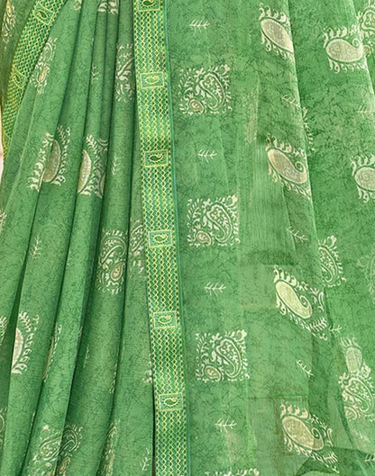 Green Chiffon Printed Saree