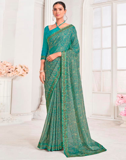 Dusty Green Chiffon Printed Saree