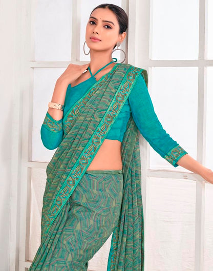 Dusty Green Chiffon Printed Saree