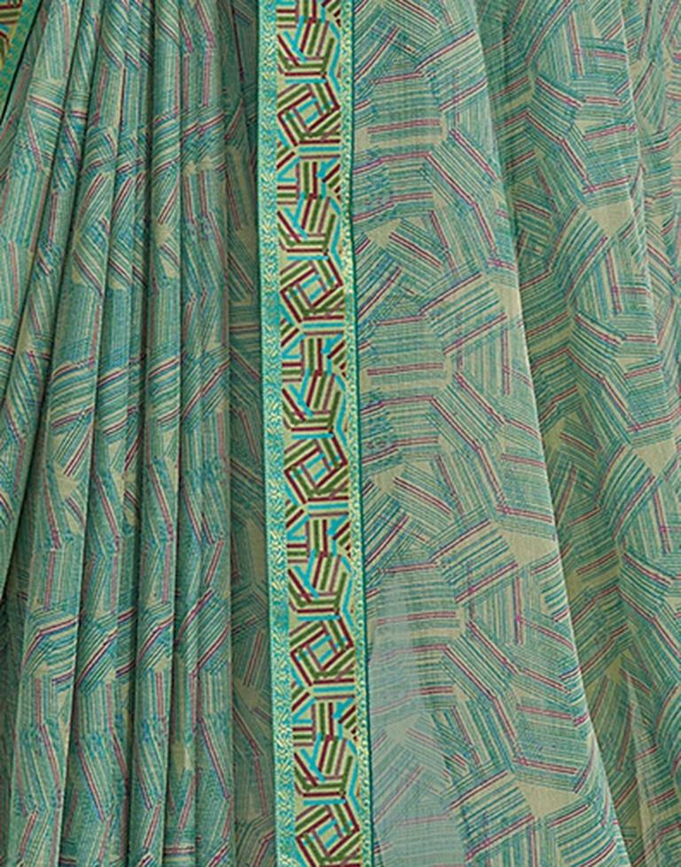 Dusty Green Chiffon Printed Saree