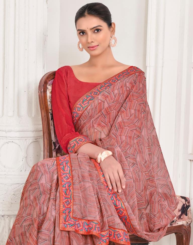 Dusty Peach Chiffon Printed Saree