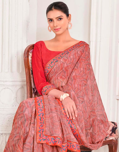 Dusty Peach Chiffon Printed Saree