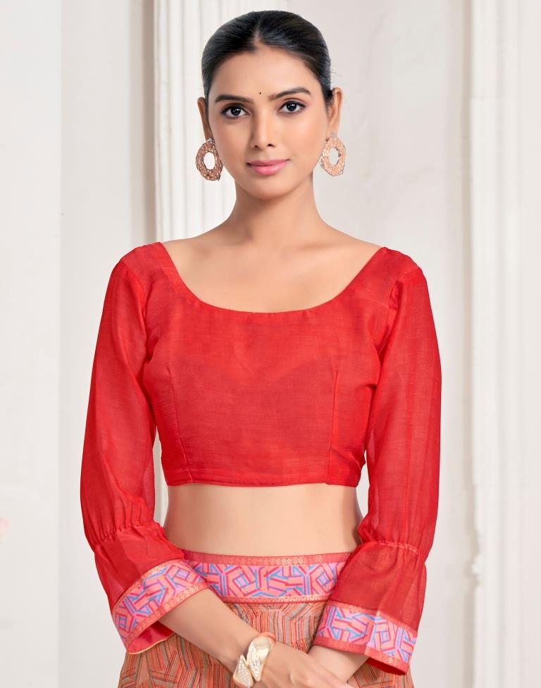 Dusty Peach Chiffon Printed Saree