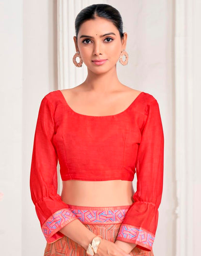 Dusty Peach Chiffon Printed Saree