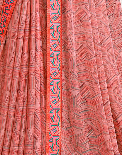 Dusty Peach Chiffon Printed Saree