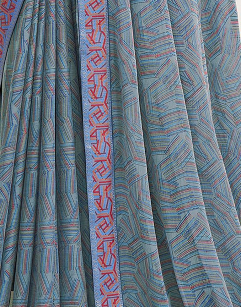Dusty Blue Chiffon Printed Saree