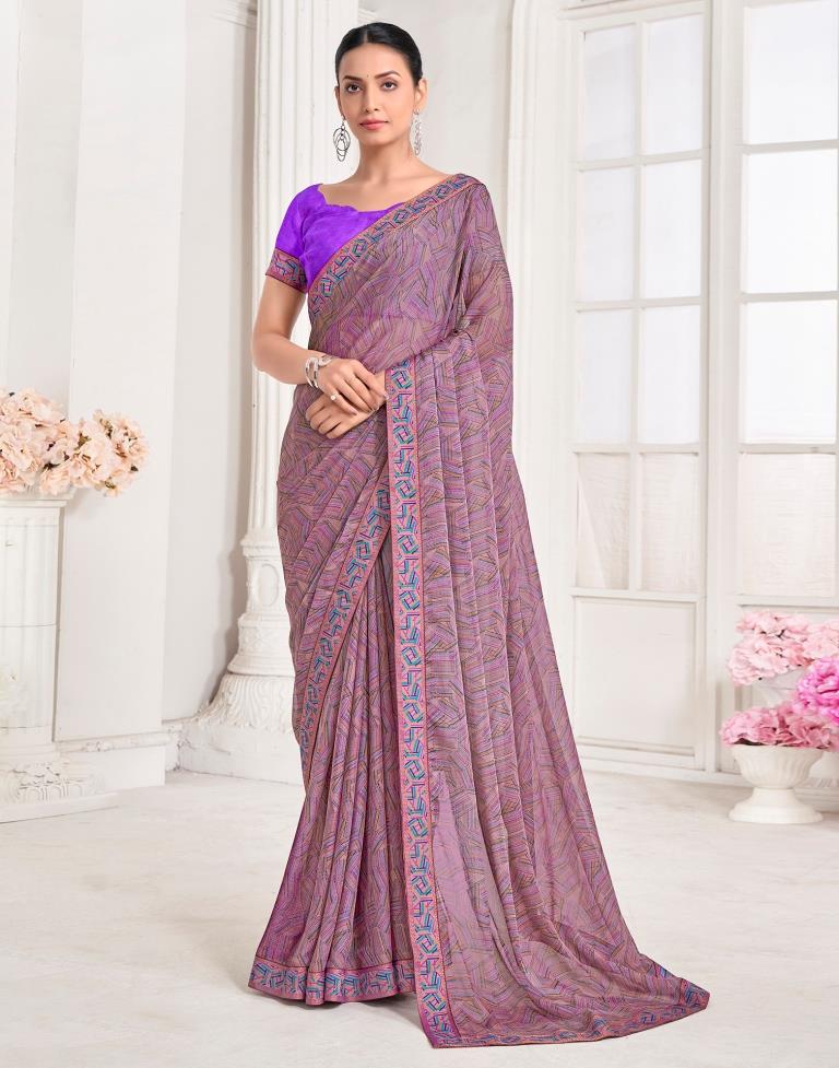 Dusty Purple Chiffon Printed Saree