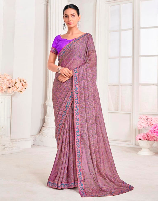 Dusty Purple Chiffon Printed Saree
