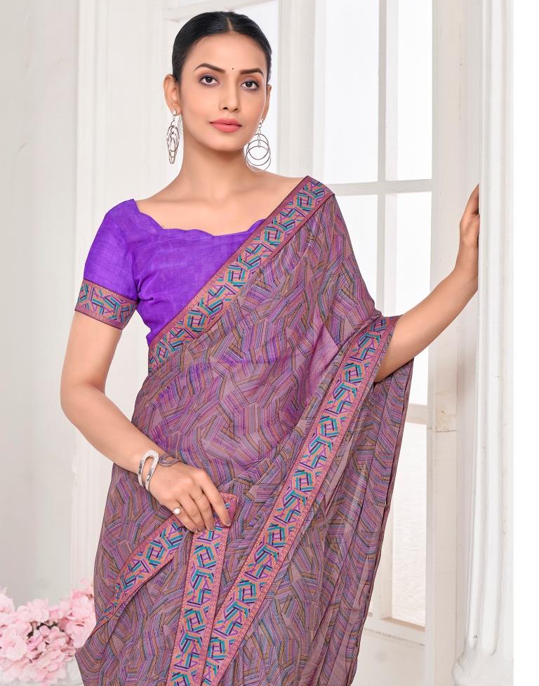 Dusty Purple Chiffon Printed Saree