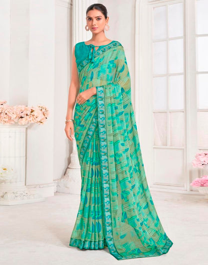 Mint Green Chiffon Printed Saree