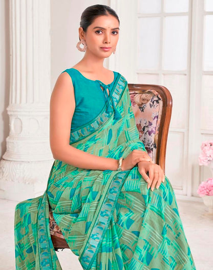 Mint Green Chiffon Printed Saree