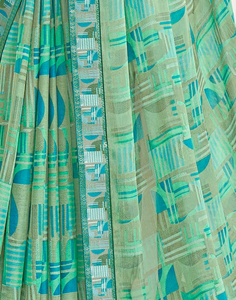 Mint Green Chiffon Printed Saree